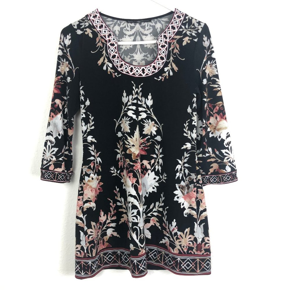 WHBM Black Floral 3/4 Sleeve Mini Dress